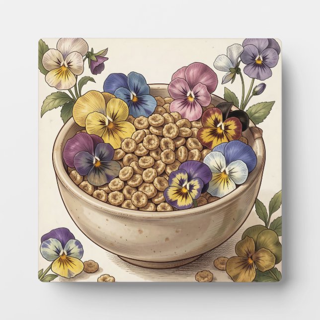 Whimsical Pansy Flower Cereal Bowl Plaque (Front)