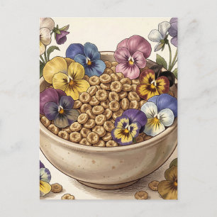 Whimsical Pansy Flower Cereal Bowl Postcard
