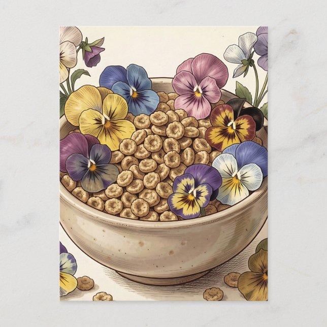 Whimsical Pansy Flower Cereal Bowl Postcard (Front)
