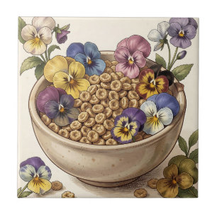 Whimsical Pansy Flower Cereal Bowl Tile