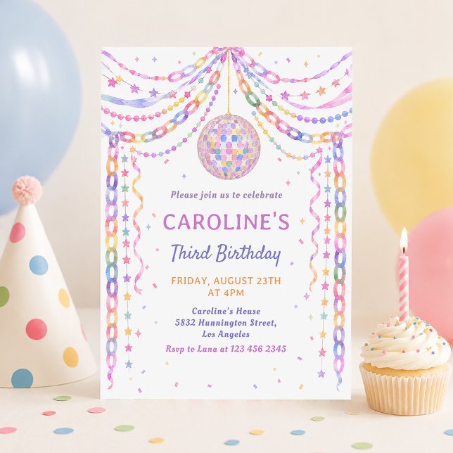 Whimsical Paper Chains Disco Garland Birthday Invitation (Creator Uploaded)