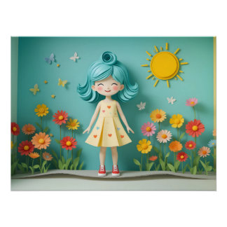 Whimsical Paper Garden Poster