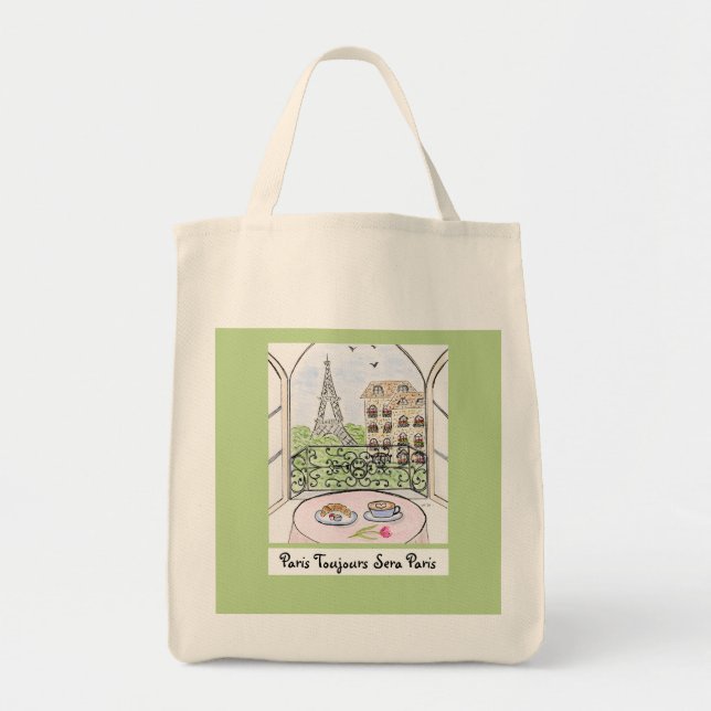 Whimsical Paris and Eiffel Tower ALWAYS PARIS Tote Bag (Front)