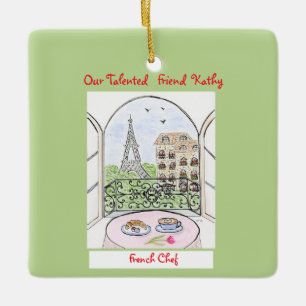 Whimsical Paris and Eiffel Tower French Chef Ceramic Ornament