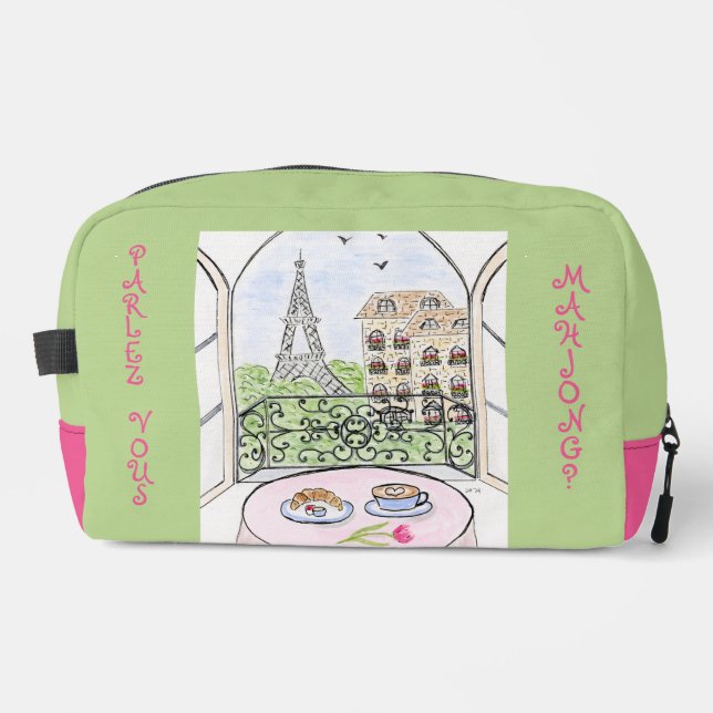 Whimsical Paris and Eiffel Tower MAHJONG Dopp Kit (Front)