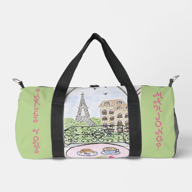 Whimsical Paris and Eiffel Tower MAHJONG Duffle Bag (Front)