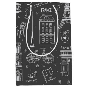 Whimsical Paris Doodles Pattern Medium Gift Bag
