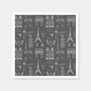 Whimsical Paris Doodles Pattern  Napkin