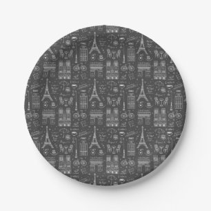 Whimsical Paris Doodles Pattern Paper Plate