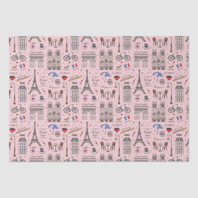 Whimsical Paris Doodles Pink  Tissue Paper (Front)