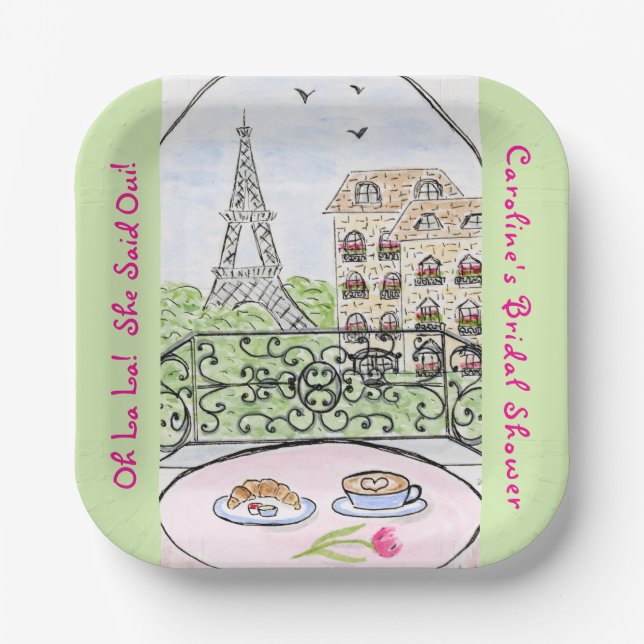 Whimsical Paris Eiffel Tower BRIDAL SHOWER  Paper Plate (Front)