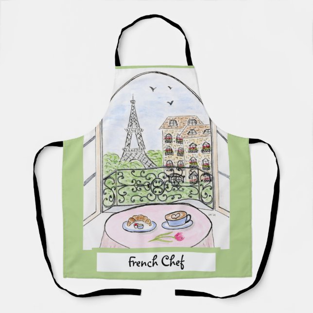 Whimsical Paris Eiffel Tower French Chef  Apron (Front)