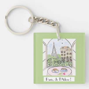 Whimsical Paris Eiffel Tower I Adore You! Key Ring