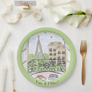 Whimsical Paris Eiffel Tower I Adore You! Round Paper Plate