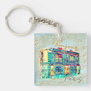 Whimsical Paris Street Scene – Colourful Watercolo Key Ring