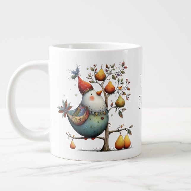 Whimsical Partridge in a Pear Tree Christmas Large Coffee Mug (Left)