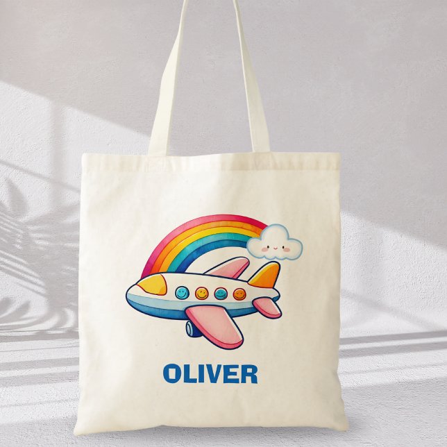 Whimsical Passanger Aeroplane with Rainbow Tote Bag (Creator Uploaded)