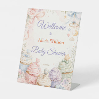 Whimsical Pastel Baby Shower Pedestal Sign
