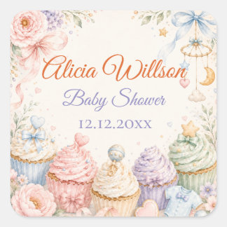 Whimsical Pastel Baby Shower Square Sticker