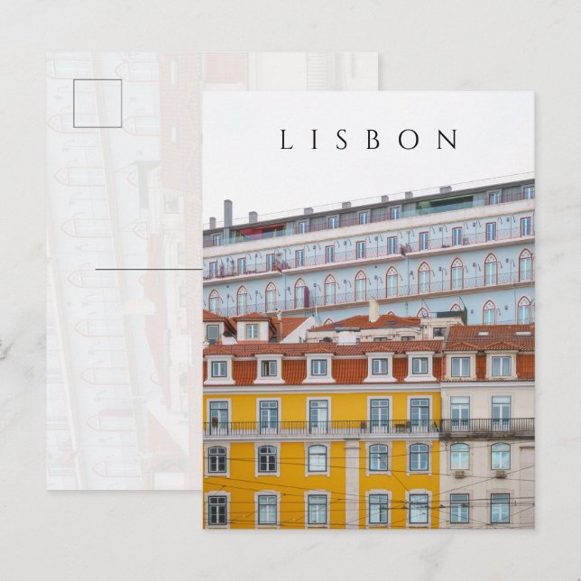 Whimsical pastel buildings in Lisbon Postcard (Front/Back)
