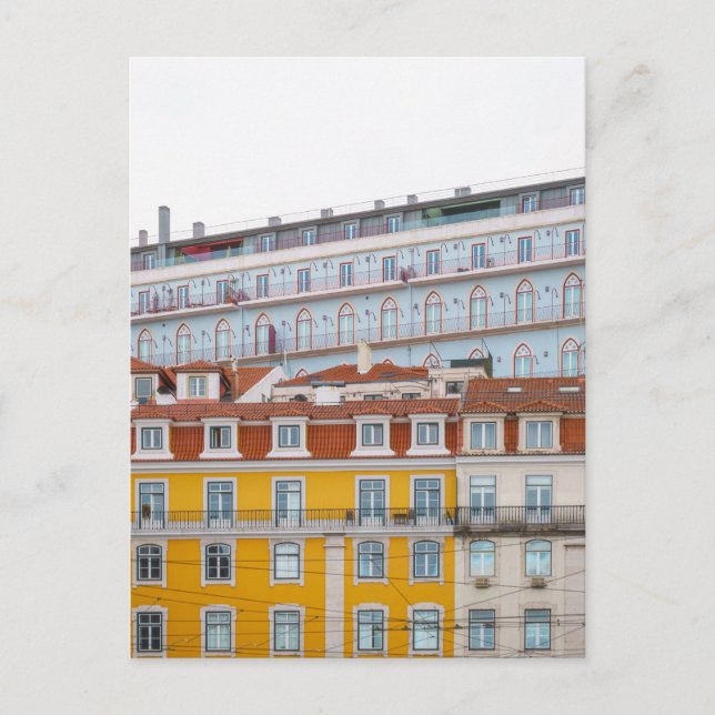 Whimsical pastel buildings in Lisbon Postcard (Front)