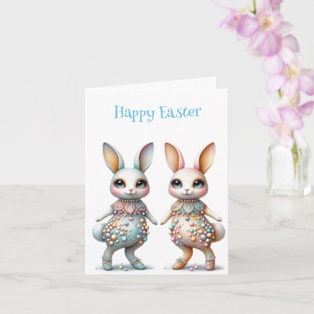 Whimsical Pastel Bunnies Downloadable Easter Card (Orchid)