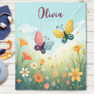 Whimsical Pastel Butterfly Garden Fleece Blanket