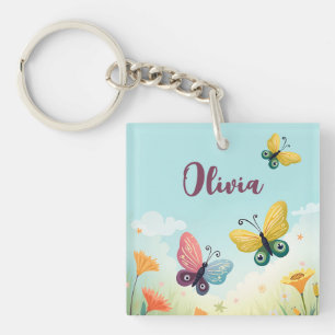 Whimsical Pastel Butterfly Garden Key Ring