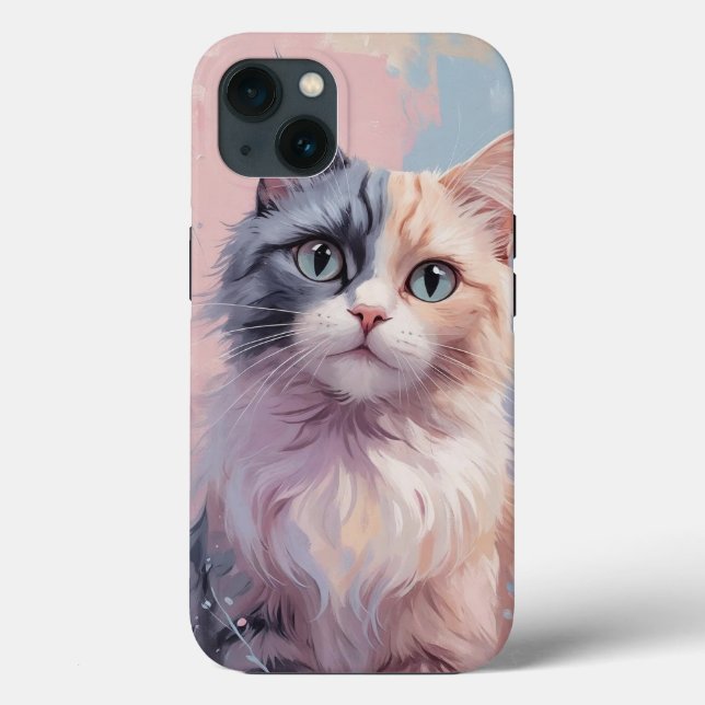 Whimsical Pastel Cat – Half Gray, Half Ginger Feli Case-Mate iPhone Case (Back)