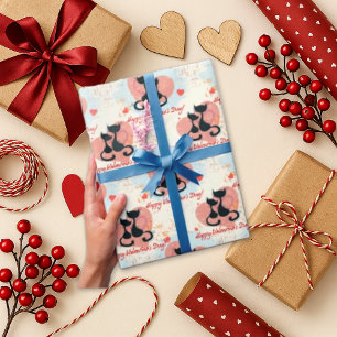 Whimsical Pastel Cat Valentine Wrapping Paper