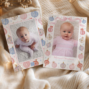 Whimsical Pastel Christmas Ornaments Photo Holiday Card