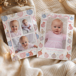 Whimsical Pastel Christmas Ornaments Photo Holiday Card