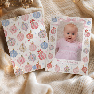 Whimsical Pastel Christmas Ornaments Photo Holiday Card