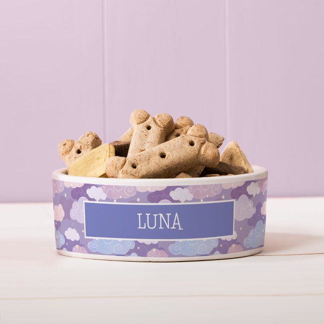 Whimsical Pastel Clouds and Stars Pattern (Whimsical Purple Sky & Clouds Pattern Dog Bowl)