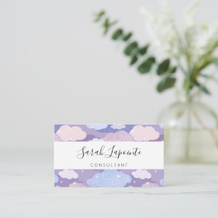 Whimsical Pastel Clouds and Stars Pattern Business Card