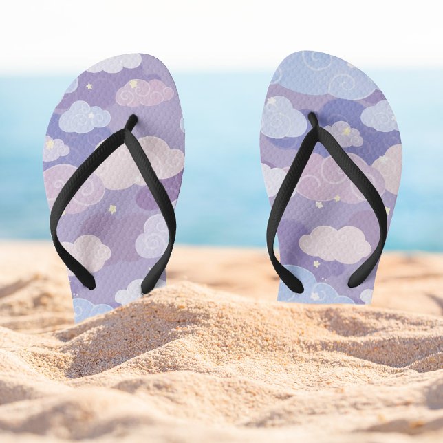 Whimsical Pastel Clouds and Stars Pattern Jandals (Whimsical Purple Sky & Clouds Pattern Flip-flops)
