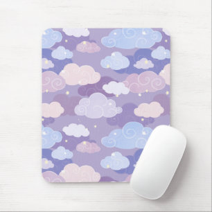 Whimsical Pastel Clouds and Stars Pattern Mouse Pad