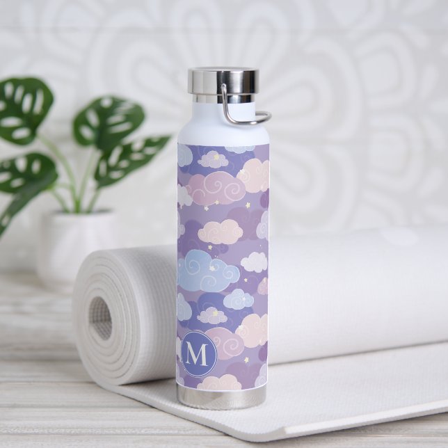 Whimsical Pastel Clouds and Stars Pattern Water Bottle (Yoga)