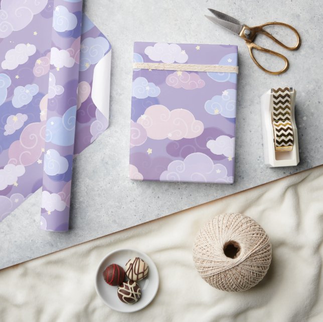 Whimsical Pastel Clouds and Stars Pattern Wrapping Paper (Crafts)
