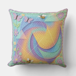 Whimsical Pastel Crochet Garden Pattern  Cushion
