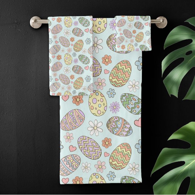 Whimsical Pastel Cute Easter Eggs Floral Patter Bath Towel Set (Creator Uploaded)
