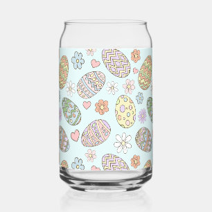 Whimsical Pastel Cute Easter Eggs Floral Patter Can Glass