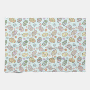 Whimsical Pastel Cute Easter Eggs Floral Patter Tea Towel