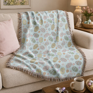 Whimsical Pastel Cute Easter Eggs Floral Patter Throw Blanket