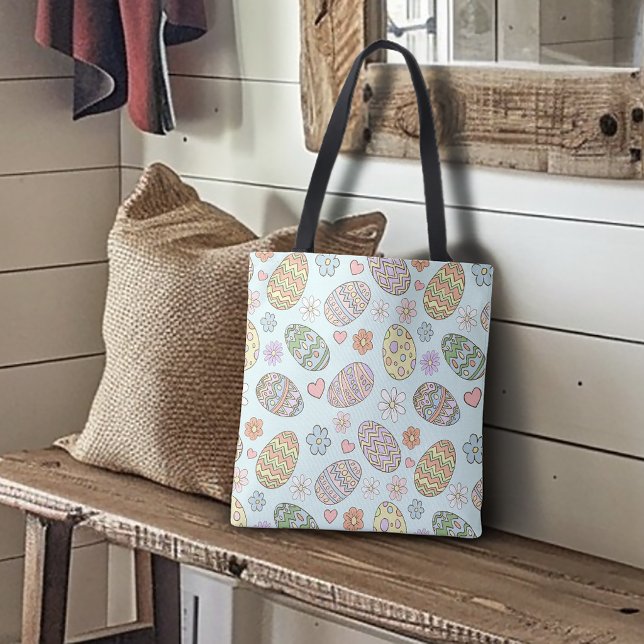 Whimsical Pastel Cute Easter Eggs Floral Patter Tote Bag (Creator Uploaded)