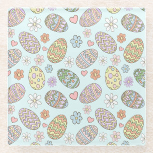 Whimsical Pastel Cute Easter Eggs Floral Pattern Glass Coaster