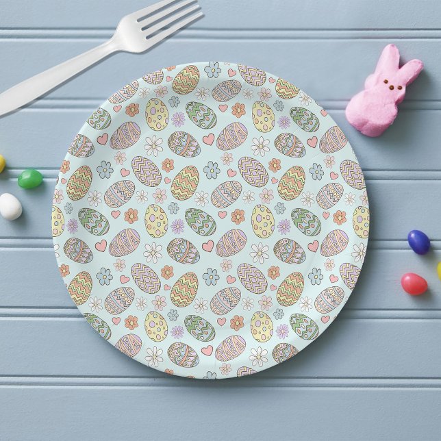 Whimsical Pastel Cute Easter Eggs Floral Pattern Paper Plate (Creator Uploaded)