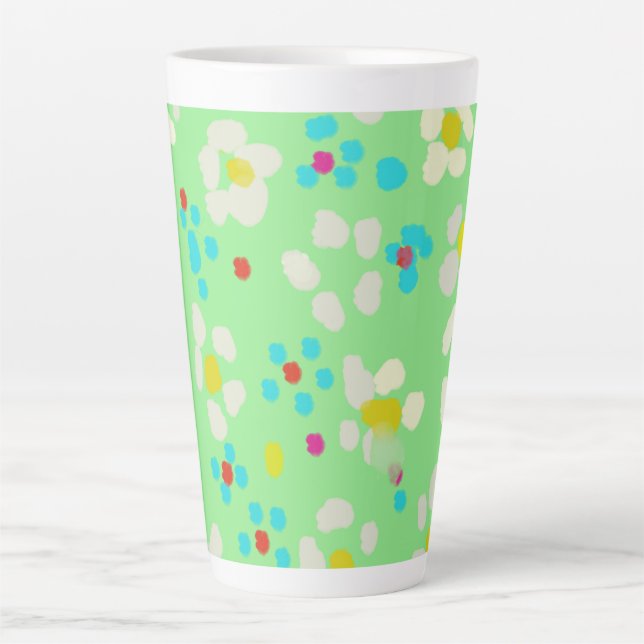 Whimsical Pastel Daisy Floral Ceramic Latte Mug (Front)