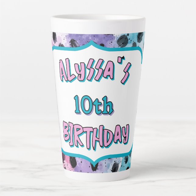 Whimsical Pastel Dalmatian Spots Birthday Latte Mug (Front)