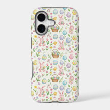 Whimsical Pastel Easter Bunny & Floral Pattern